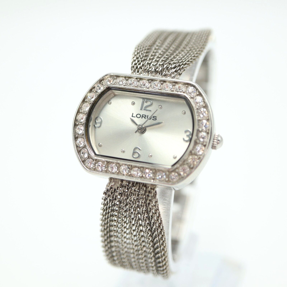Lorus Women Silver Tone Watch 31mm Gem Set Oval Dial Bracelet LR3021 New Battery